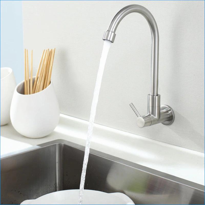 SS KITCHEN FAUCET SINGLE BRUSHED NICKEL WALL MOUNT